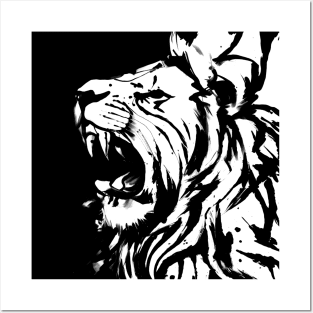 Grunge Lion Head White Posters and Art